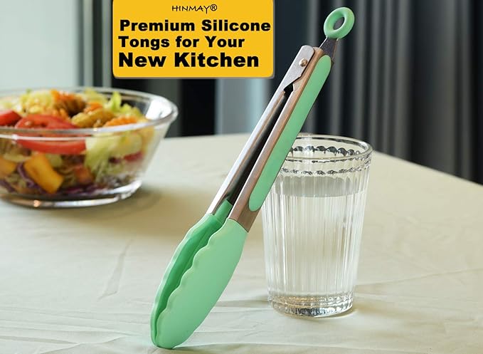 Kitchen Cooking Tongs with Silicone Tips 9-Inch Food Tongs, Set of 3 (Mint)