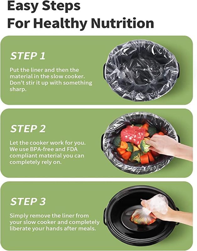 KOOC Slow Cooker Liners 13"x21" 20 Count Large Size Disposable Pot Liners Cooking Bags Fit 3 qt to 8.5 qt Pot BPA Free Fresh Locking Seal Design