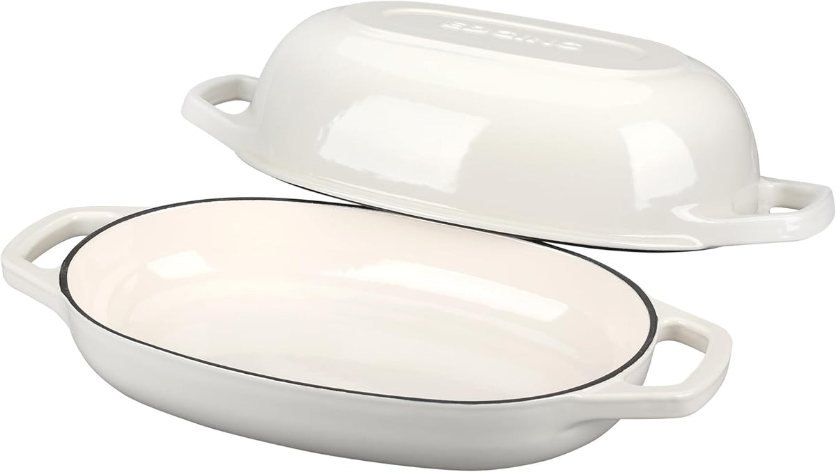 Enameled Cast Iron Dutch Oven Pot with Lid, Oval Dutch Oven for Bread Baking, Bread Oven for Homemade Sourdough Bread Baking, 5qt, White