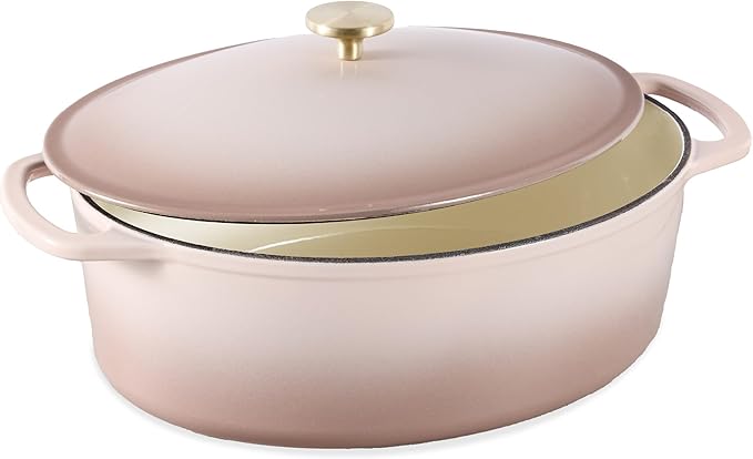 Best Choice Products Oval 7.5 Quart Enamel Cast-Iron Dutch Oven, Heavy-Duty Pre-Seasoned for Baking, Cooking w/Side Handles – Mushroom Beige