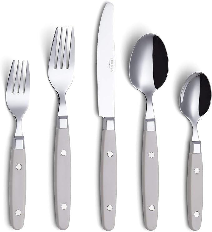 ANNOVA Silverware Set, Retro/Rivet Colorful Stainless Steel Tableware Kitchen Flatware Set Utensils, Includes Dinner Knives, Forks, Spoons, Salad Forks & Dessert Spoons (Cream, 20 Pieces)