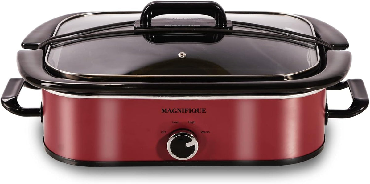 4-Quart Slow Cooker with Casserole Manual Warm Setting - Perfect Kitchen Small Appliance for Family Dinners, Dishwasher Safe Crock, Red