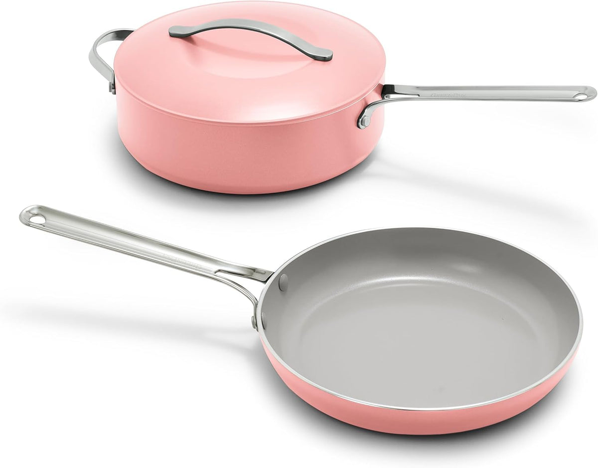 GreenPan Nova 10” Frying Pan Skillet and 4.37QT Sauté Pan with Lid, Oprah’s Favorite Things 2024, PFAS-Free Ceramic Nonstick, Induction Suitable, Sear, Fry, Broil, Dishwasher & Oven Safe, Coral