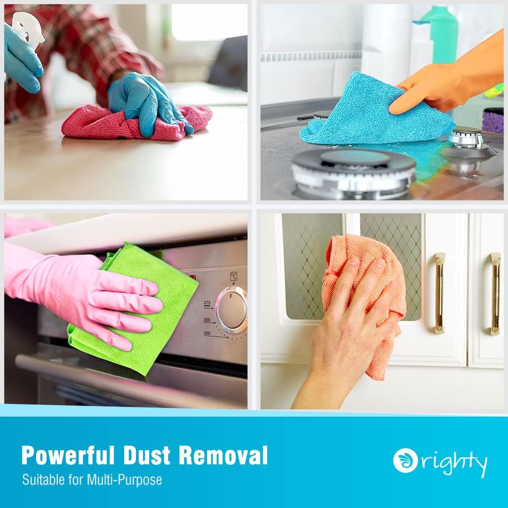 Orighty Microfiber Cleaning Cloth Pack of 12, Highly Absorbent Cleaning Supplies, Lint Free Cloths for Multiple-use, Powerful Dust Removal Clean Rags for House, Kitchen, Car Care(12x12 inch)