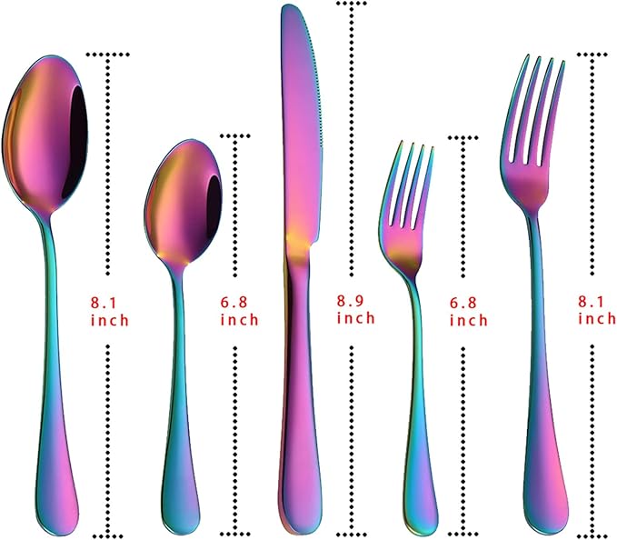 VANDBAO Rainbow Flatware Cutlery Silverware Set 20 Pieces, Stainless Steel Colorful Utensils, Tableware Set Service for 4, Include Knife/Fork/Spoon, Reusable, Mirror Polished, Dishwasher Safe