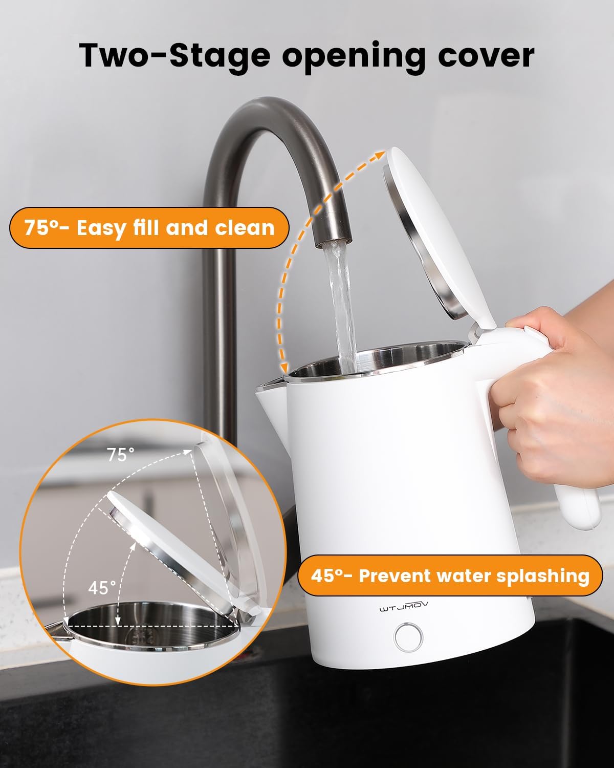 Electric Kettle Stainless Steel, 1.0L Small Water Boiler 1200W Fast Boiling, Double Wall Tea Kettle Pot Automatic Shut Off, Durable Coffee & Tea Maker/Warmer/Heater White