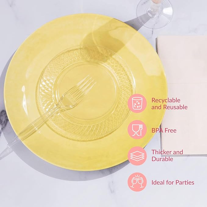 Prestee 500 Clear Plastic Forks - Heavyweight Disposable Forks, Sturdy Flatware, Elegant Fork for Parties, Bulk Disposable Silverware Set, Clear Plastic Utensils - Flatware