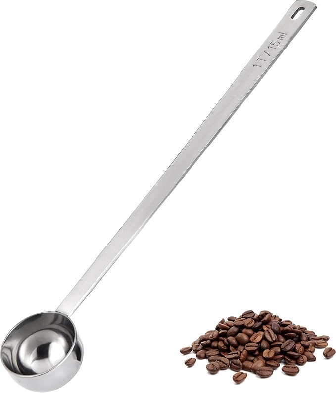 U-Taste Coffee Scoop 1 Tablespoon: 18/8 Stainless Steel Measuring Scooper for Ground Coffee, Bean, Powder, Espresso, 8.5in Extra Long Handle Metal Meaure Spoon for Canister, Jar (1Tbsp/15ml, Silver)
