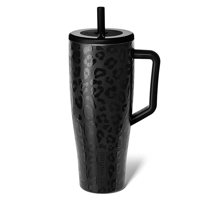 BrüMate Era 40 oz Tumbler with Handle & Straw | 100% Leakproof Insulated Water Bottle Tumbler with Lid & Flexible SoftSip Straw | Made of Stainless Steel | Cup Holder Friendly | 40oz (Onyx Leopard)