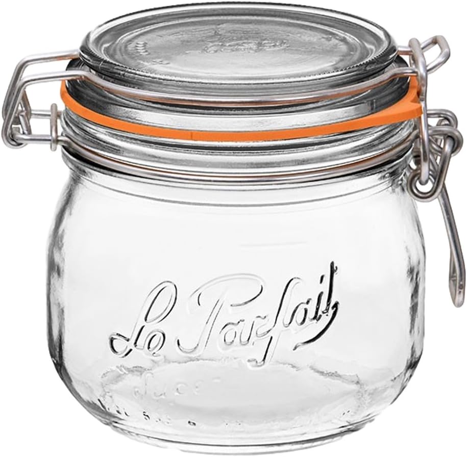 Le Parfait Super Jar, Canning Jars, 500mL French Glass Canning Jar w/Round Body, Glass Jars With Airtight Lid, Canning Jars Wide Mouth, Glass Jar w/Lid, Clear Jars, Clear Glass Jars (16oz/Pint, 1 pk)