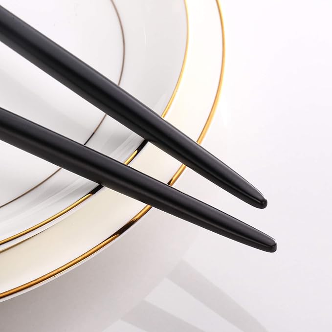 Lemeya Black Gold Salad Serving Utensils, Stainless Steel Spoons, 2Pcs Long Handle Servers 11.42 Inch, Matte Finish, Dishwasher Safe
