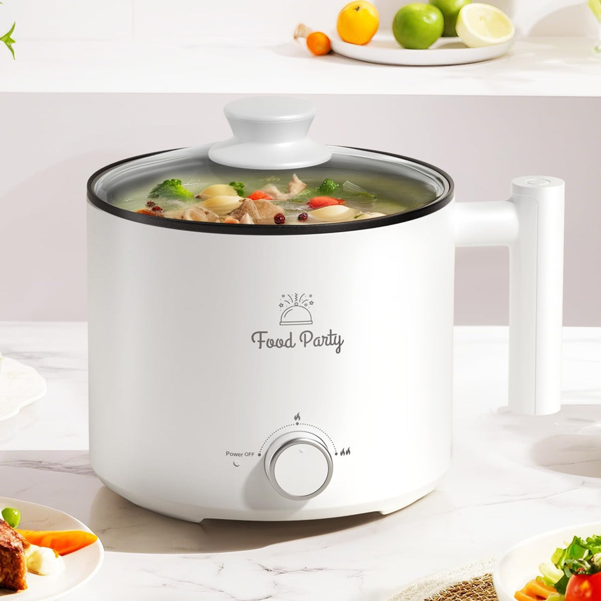 Food Party Hot Pot Electric Pot for Cooking Ramen Cooker 1.8L College Dorm Room Essentials Mini Hotpot Shabu Shabu Pot 110V Noodle Cooker Non Stick