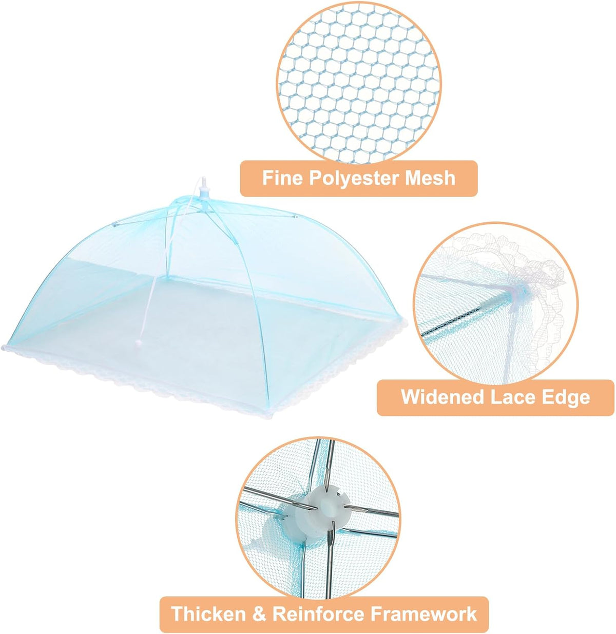 uxcell 3 Pcs Large and Tall Food Covers 17" Mesh Food Covers for Outdoors Collapsible Food Protector Covers Tent for Parties Outdoor Picnics BBQs, Blue