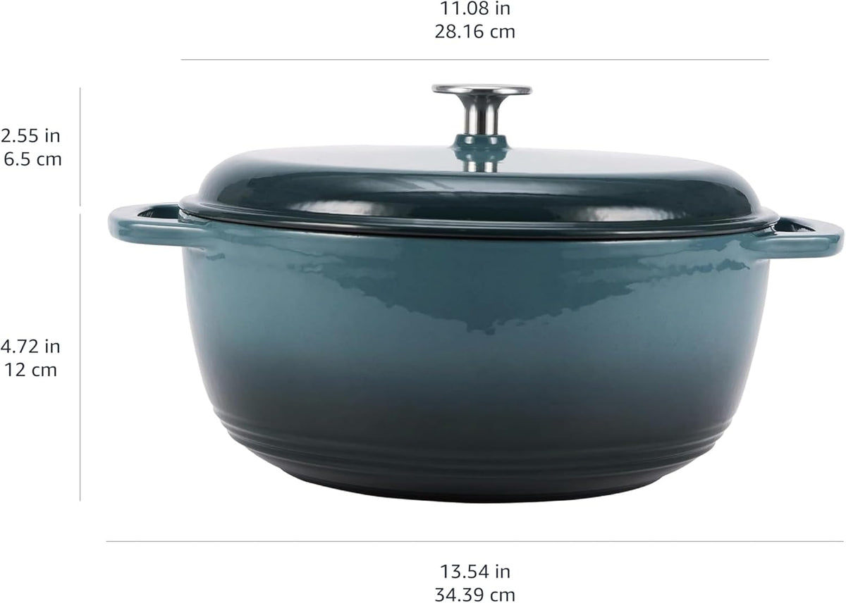 Amazon Basics Cast Iron Dutch Oven Pot with Lid, Enameled, Round, Dual Handles, Heavy-Duty, Medium, 6-Quart, Gray