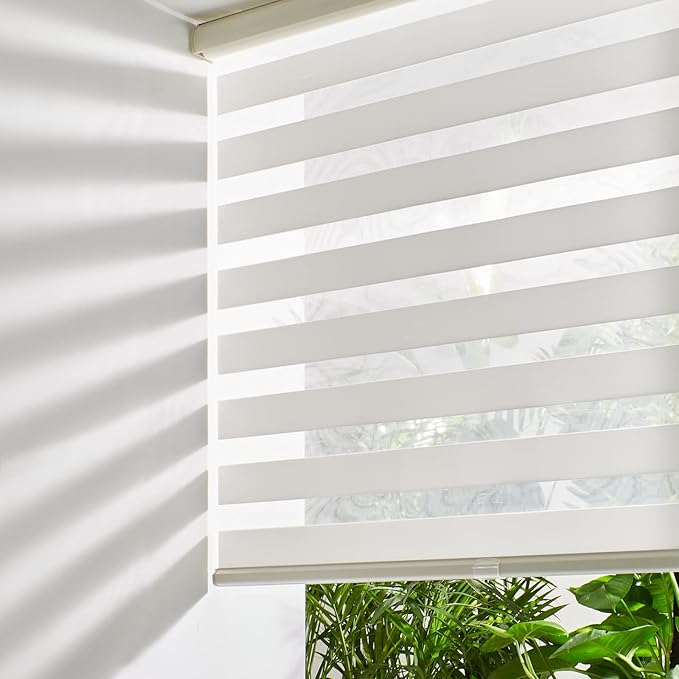 Persilux Cordless Zebra Blinds for Windows Free-Stop Roller Window Shades (39" W X 72" H, Cream) Dual Layer Light Control for Day and Night, Light Filtering Sheer Shades for Home, Easy to Install