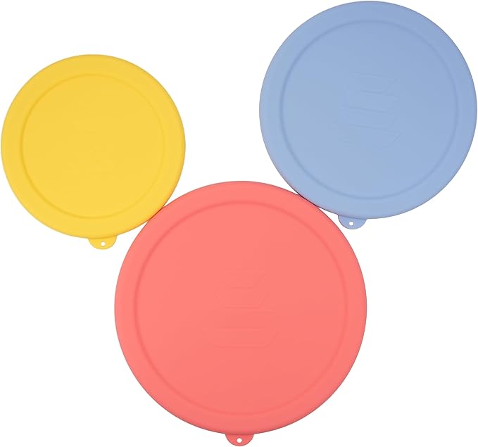 3 Pack Silicone Lids Only Fit for Pyrex 322-1 Quart / 323-1.5 Quart / 325-2.5 Quart Smart Essentials Rimmed Glass Mixing Bowls, Dishwasher and Microwave Safe (Lids Only)