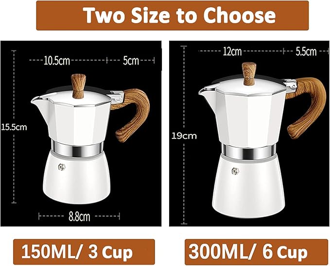 MORDEN MS Moka Pot, Stovetop Espresso Maker 6 Cup/10 OZ Italian Coffee Maker Camping Coffee Pot Manual Cuban Coffee Percolator for Cappuccino or Latte- White