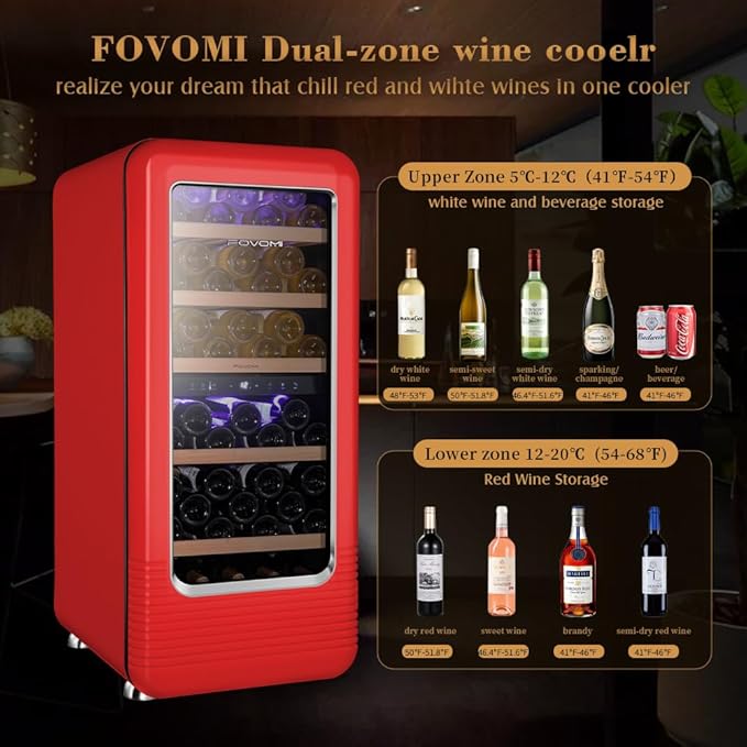 Wine Fridge,91-bottle Wine Cooler Refrigerators Dual Zone Large Wine Beverage Freestanding Cellar,Holds 91bottles (Red)