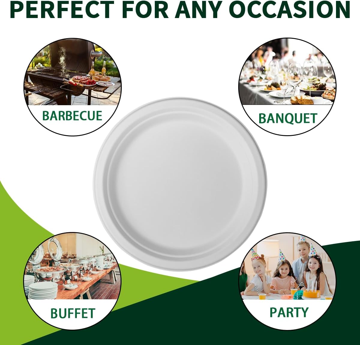 7 Inch Compostable Paper Plates 【White 150 Pack】, 100% Sugarcane Bagasse Small Dessert Plates, Bulk Disposable Plates, Sturdy Heavy Duty, Biodegradable Dinnerware for Party, Picnic, BBQ