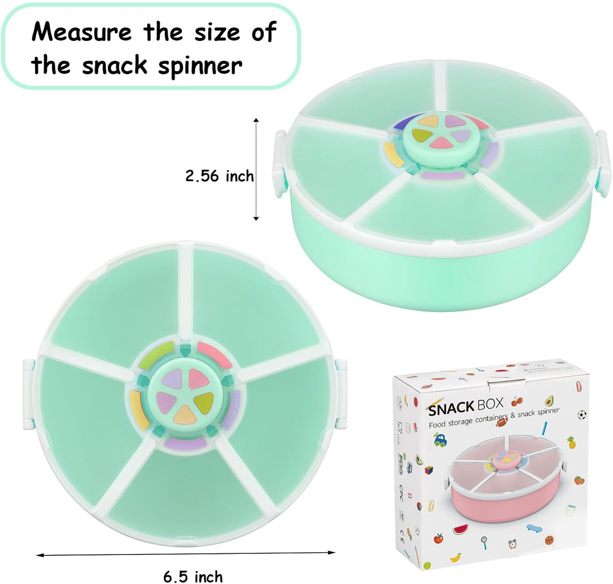 Kids Snack Spinner – Reusable Snack Container with 5 Compartments & Lid, BPA/PVC-Free, Dishwasher Safe, Perfect for Travel, School Lunches & On-the-Go Snacking, Green