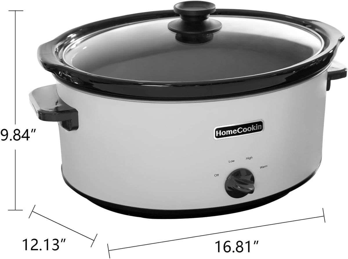 HOMECOOKIN 8 Quart Slow Cooker Oval Manual Pot Food Warmer with 3 Cooking Settings, White Stainless Steel