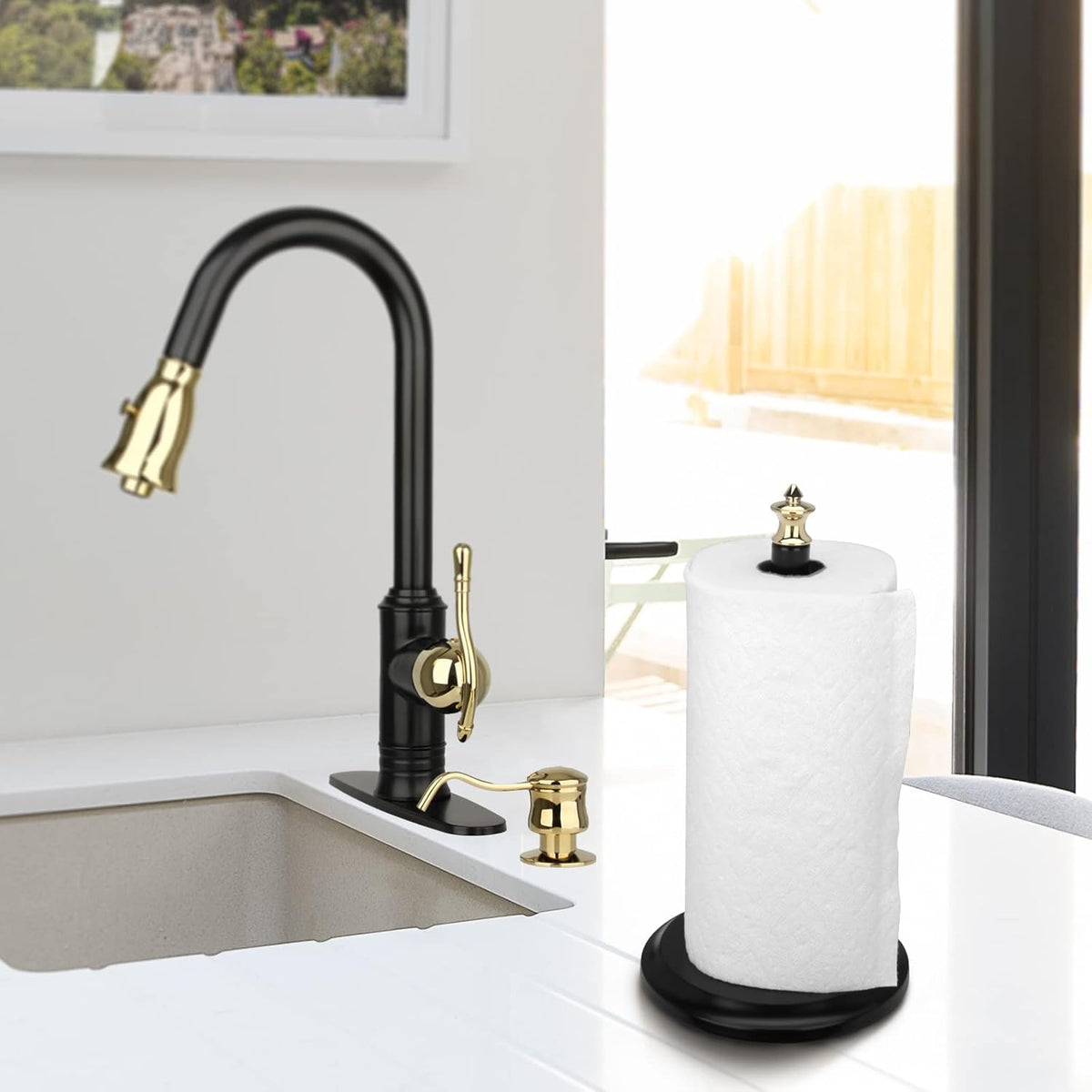 Akicon Paper Towel Holder Stand for Kitchen Countertop & Dining Room Table (Gold, Classical)