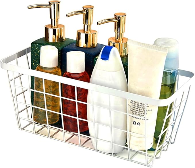 2 Set LeleCAT Hanging Wall Basket Organizer, Over the Cabinet Door Adhesive Wire Baskets for Organizing Kitchen Food Pantry Bathroom Shelf Storage No Drilling Wall Mounted,White