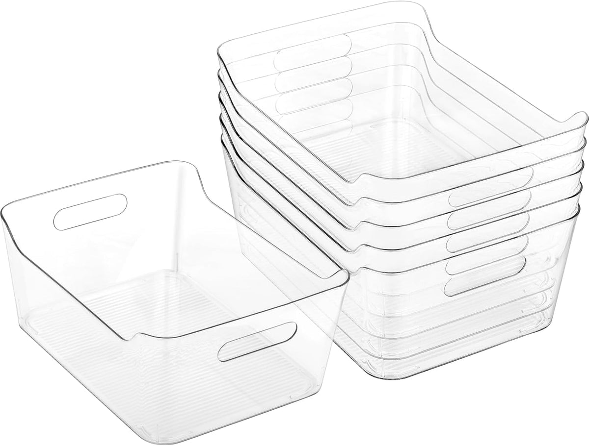 Clear Plastic Storage Bins-Pantry Organizers & Storage Containers-Refrigerator Organizer Bins with Handle - Home Organization Must Haves for Kitchen (Clear 2 Pack-Large)