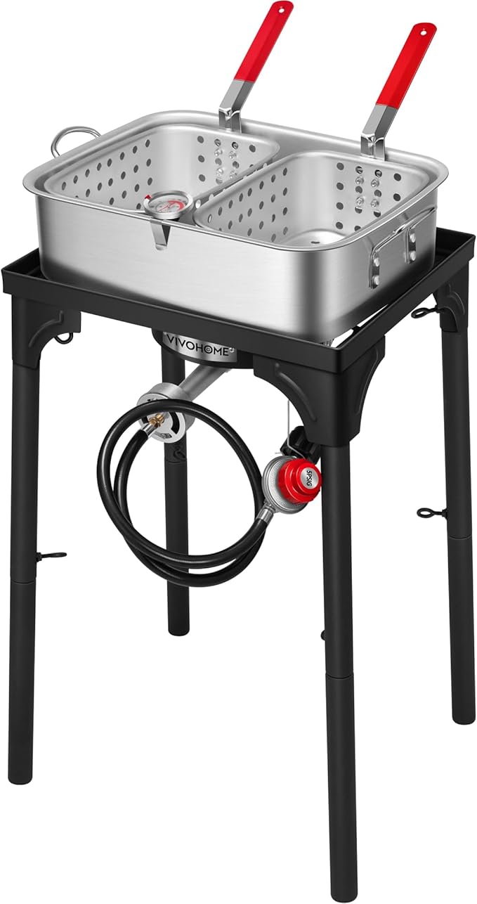 VIVOHOME Double Deep Fryer with 2 Baskets and 54,000 BTU Cast Iron Burner Stand