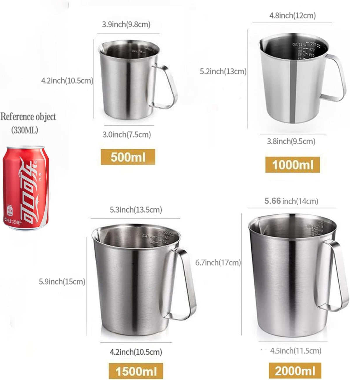 KSENDALO 48oz/6Cup SUS304 Stainless Steel Measuring Cup - Precision Engraved Markings for Liquid, Coffee, Milk & Espresso - 1.5Liter Kitchen Mixing Pitcher, Canister & Container for Baking & Frothing
