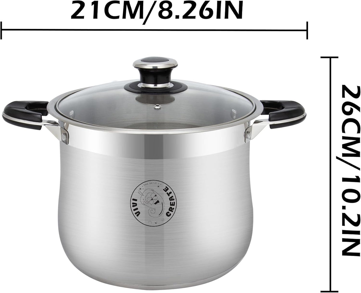 VivicreateStainless Steel Stock Pot with Lid for Induction Cooking Boiling Pasta Stew Soup Large Capacity Cookware with Handles for Kitchen Spaghetti Olla Olla de Acero Inoxidable (11.5 QT)
