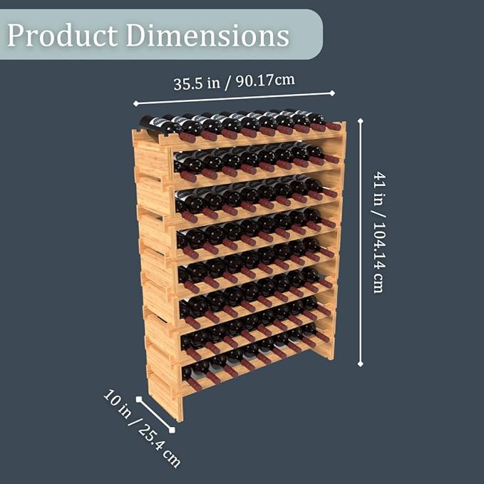 72 Bottle Bamboo Stackable Freestanding Wine Rack, No Tools Assembly, Durable, Wine and Liquor Bottle Storage for Small Spaces