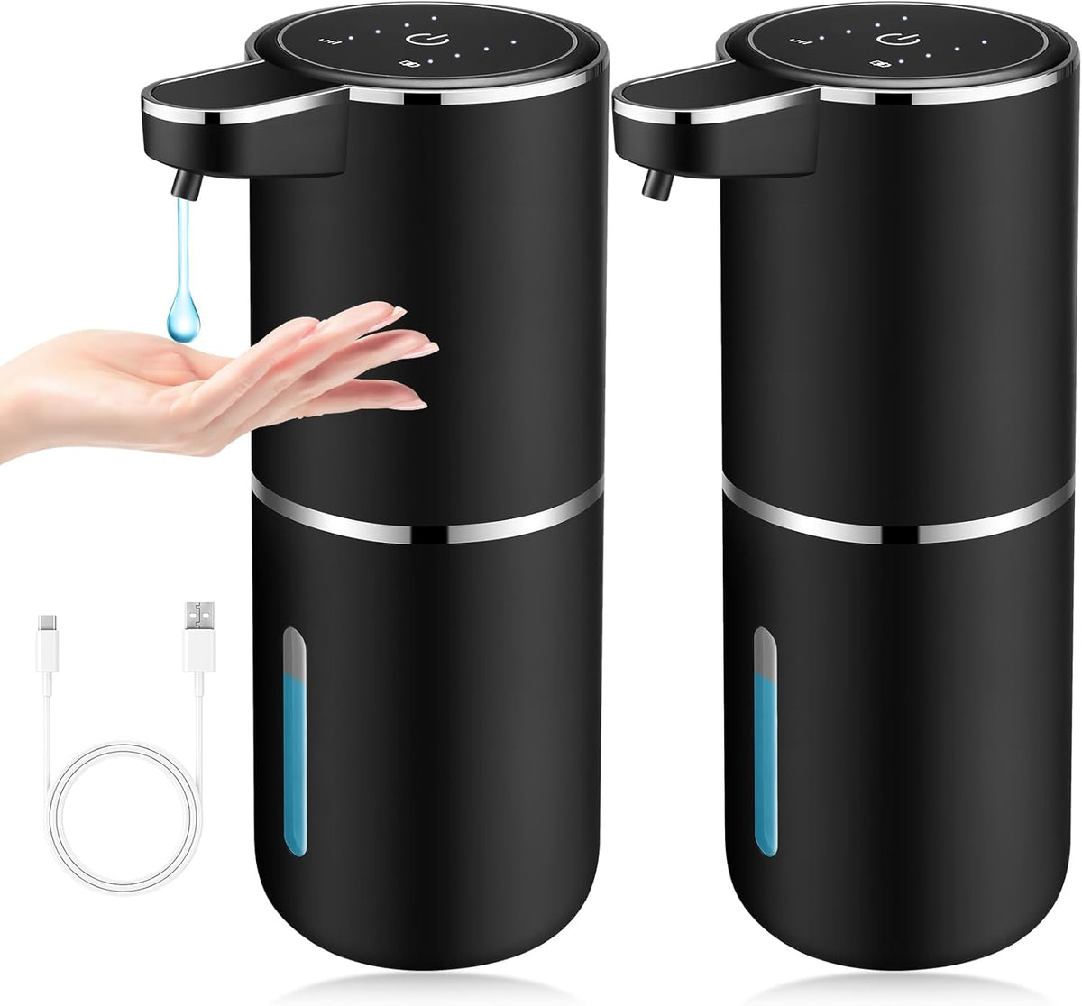2 Pack Automatic Soap Dispenser,Automatic Liquid Soap Dispenser Touchless,12.8oz/380ml USB Rechargeabled Wall Mounted Smart Soap Dispensers for Bathroom Kitchen Dish Soap(Black)
