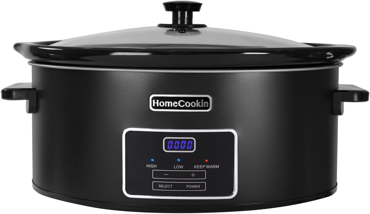 HOMECOOKIN 8 Quart Programmable Slow Cooker, Kitchen Appliances, Perfect Kitchen Small Appliance for Family Dinners, Black Stainless Steel