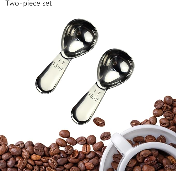 CoaGu 2-Pack Mini Coffee Scoops 15ml - Short Handle Stainless Steel Spoons for Coffee, Baking & Supplements, Non-Slip Grip | Fits Espresso Bags & Spice Containers