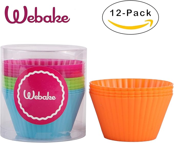 Webake Jumbo Silicone Muffin Cups, 3.5 Inch Jumbo Silicone Baking Cups Reusable Cupcake Liners Nonstick Large Cake Cups Set Stand Alone Cupcake Holder, 12 Pack Auto Cup Holder Liner