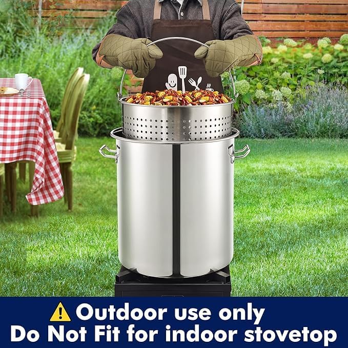 ARC 52QT Seafood Boiling Kit, 200,000BTU Propane Burner And Stainless Steel Crawfish Boil Pot w/Basket and Steamer Rack, For Outdoors Cooking and Steaming, Large Turkey Fryer, Lobster Shrimp Pot