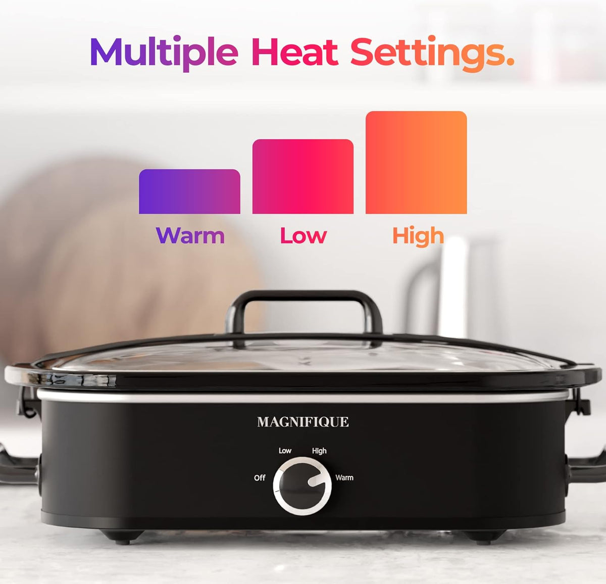 Magnifique 4-Quart Slow Cooker with Casserole Manual Warm Setting - Perfect Kitchen Small Appliance for Family Dinners, Dishwasher Safe Crock, Black