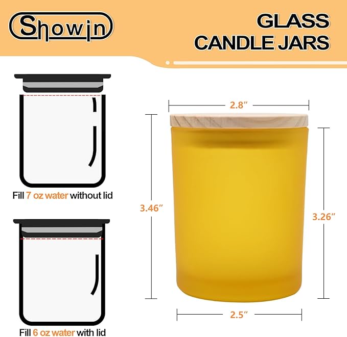 Thick Candle Jars for Making Candles 12 Pcs, 7 OZ Empty Jars with Wood Lids for Candle Making, Sample Container, Frosted Yellow