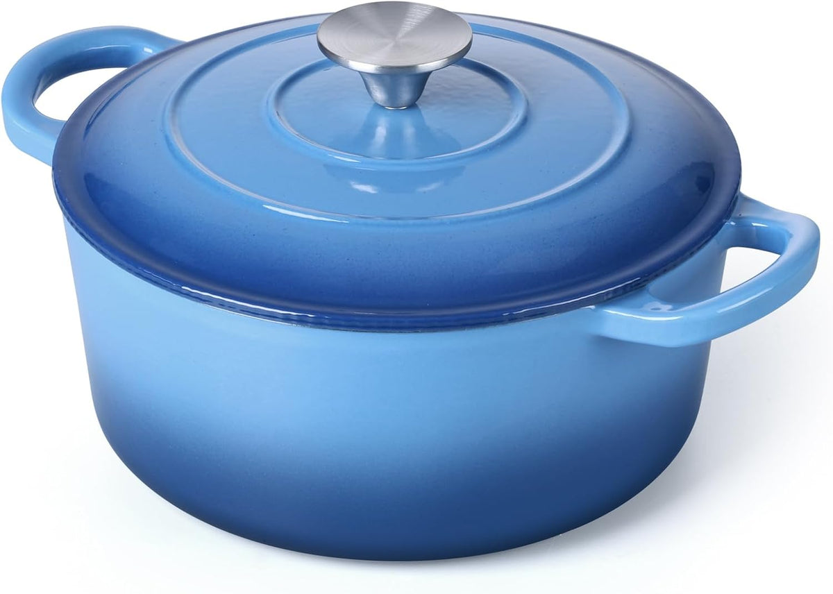 3 Qt Enameled Cast Iron Dutch Oven with Lid, E-far Small Round Nonstick Dutch Oven Pot for Bread Baking Braising Stews Roasting Cooking, Heavy Duty, Induction & Oven Safe - Blue