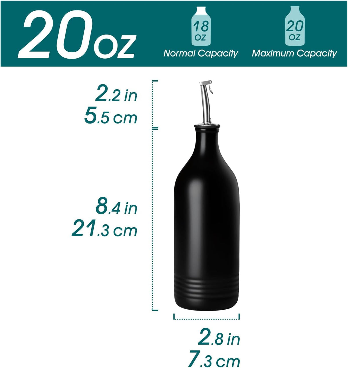 vancasso 20 Oz Ceramic Olive Oil Dispenser Bottle, Bottle Dispenser with Spout and Funnel for Kitchen,Suitable for Oil, Vinegar, Coffee Syrups & Other Liquids，BK