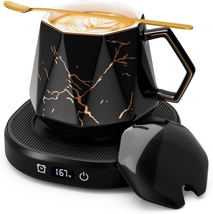 Coffee Mug Warmer & Unique Marbling Mug Set, Smart Heated Electric Cup Warmer for Desk Office, 4 Temperature Control Coffee Tea Beverage Warmer, 8 Hours Auto Shut Off, Christmas Birthday Gifts for Man