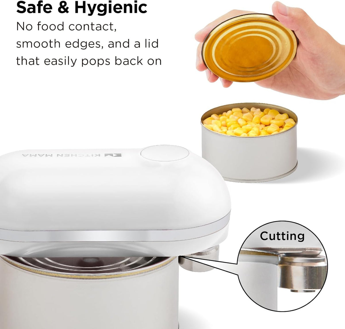 Kitchen Mama Mini Plus Rechargeable Electric Can Opener: USB-C Charging, Hands-Free, Auto Stop, Compact, Cordless, Smooth Edge - Perfect for Seniors with Arthritis, Home, and Travel (White)