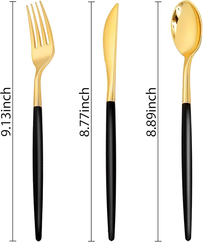 SUT Gold Plastic Silverware (160Pcs) Forks and Spoons Disposable, 80 Gold Plastic Forks, 40 Gold Knives, 40 Gold Spoons, Black and Gold Utensils Set Disposable for Parties, Weddings,New Year