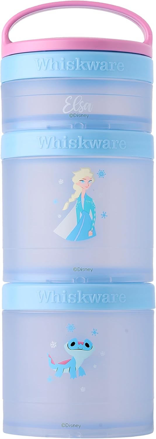Whiskware Disney Princess Frozen, Stackable Snack Containers for Kids, 3 Stackable Snack Cups for School or Travel, Formula and Cupholder Friendly, Elsa and Bruni
