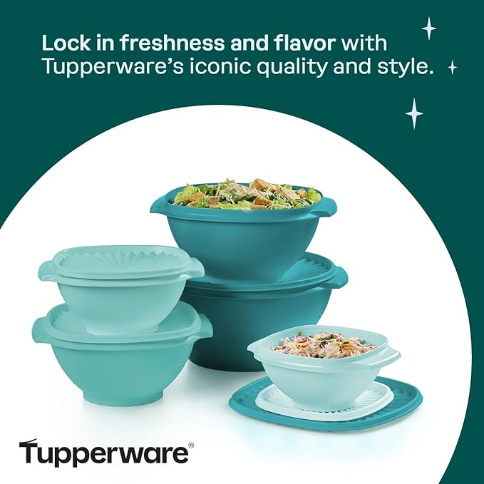 Tupperware Heritage Collection, New 10 Piece Food Storage Container Set in Vintage Green, Dishwasher Safe and BPA Free (5 Bowls, 5 Lids)