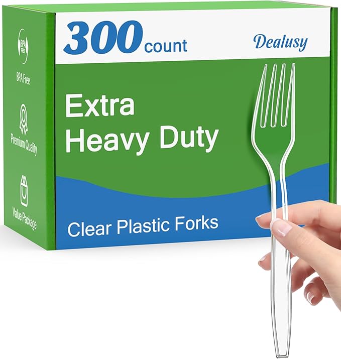 300 Count Extra Heavy Duty Clear Plastic Forks Disposable, BPA-Free, Heat Resistant, Solid and Durable Disposable Forks Bulk, Premium Plastic Forks heavy duty for Party Supply