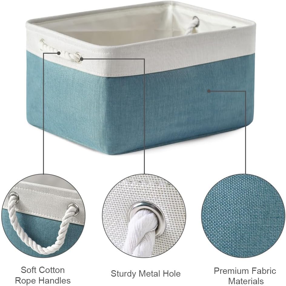 TheWarmHome Fabric Storage Bin with Handles,Storage Basket for Home Storage and Organization, Shelf Basket with Cover for Living Room Bedroom Closet（White & Green Large,15.7L*11.8W*8.3H