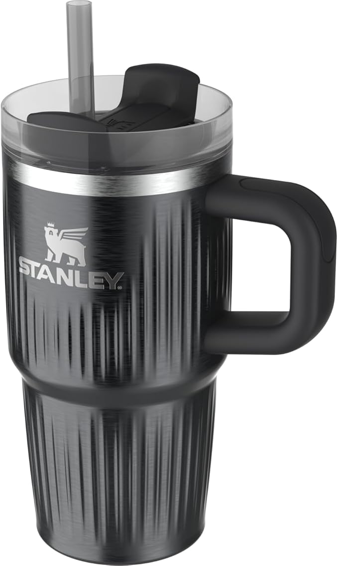 STANLEY Quencher H2.0 Tumbler with Handle and Straw 20 oz | Flowstate 3-Position Lid | Cup Holder Compatible for Travel | Insulated Stainless Steel Cup | BPA-Free | Fluted Black