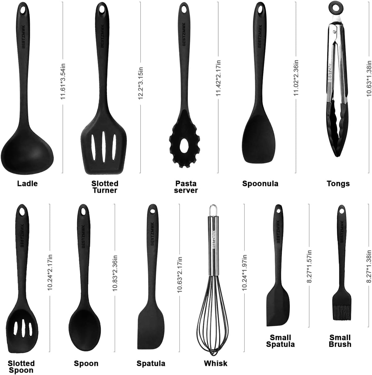 Kitchen Utensil Set - 11 Cooking Utensils - Colorful Silicone Kitchen Utensils - Nonstick Cookware with Spatula Set - Colored Best Kitchen Tools Kitchen Gadgets (Black)